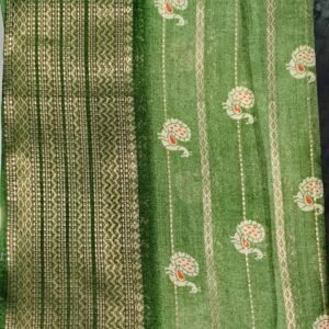 Green Dark Peacock  Printed Daily Wear Saree